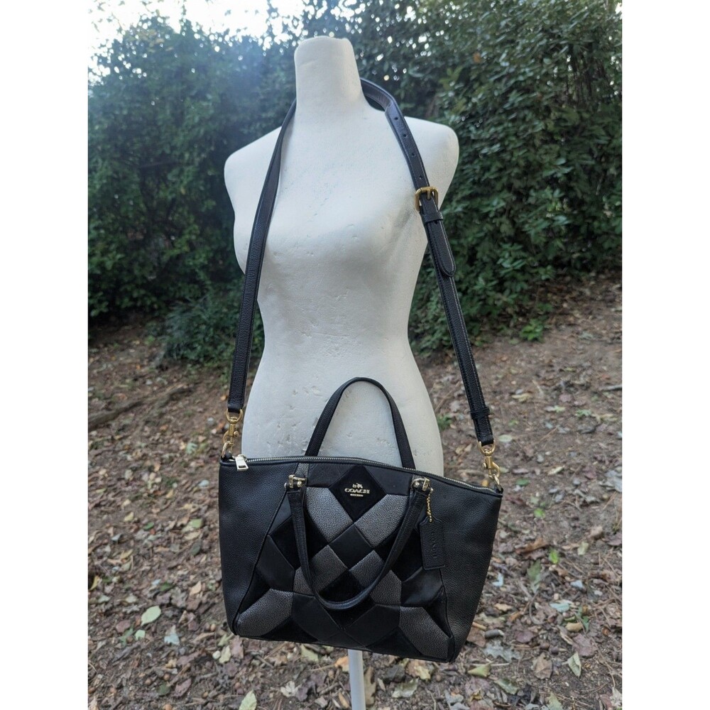 Coach Women's Satchel Crossbody Leather Bag Black with Nubuck & Gunmetal Design